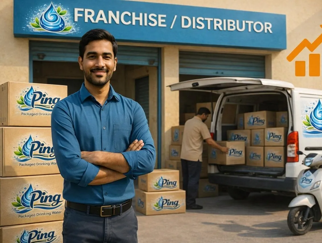Ping distributor standing in front of a stocked Ping franchise outlet and delivery van